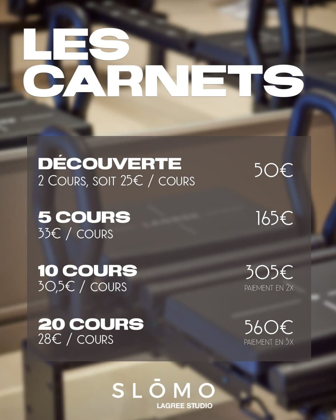 Les carnets SLOMO : tarifs des cours de Lagree à Toulouse